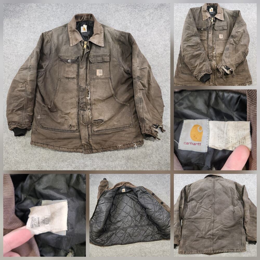 VTG 90s Carhartt Jacket Mens XL? Distressed Faded Canvas Duck USA Made Arctic‎